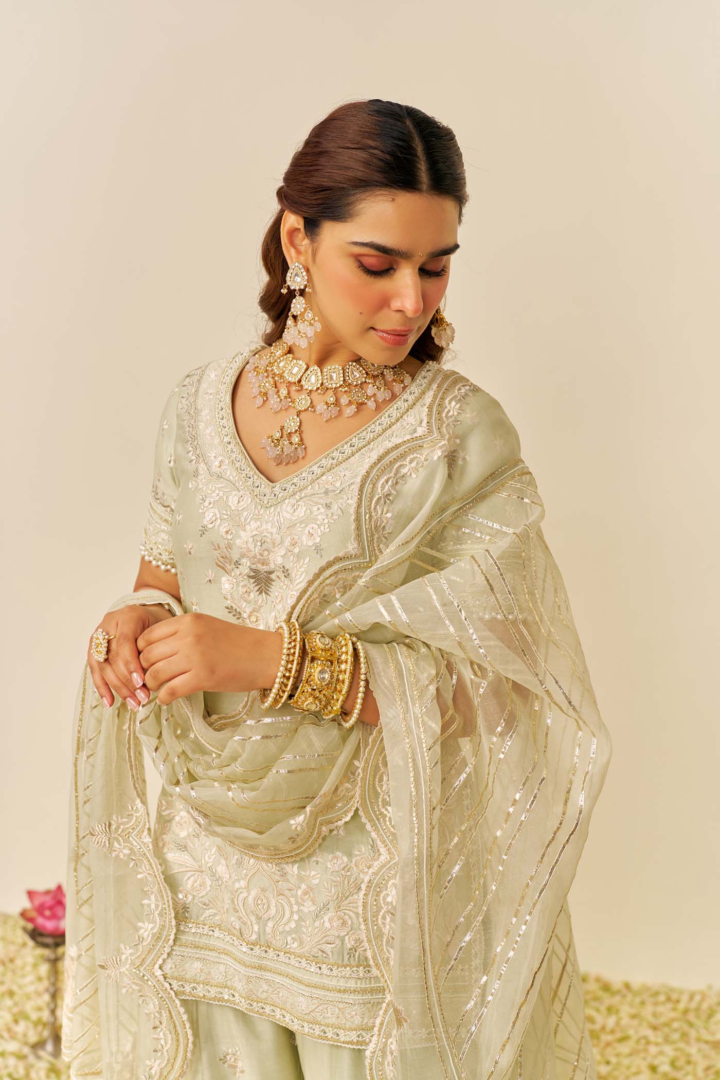 SAMEEHA - Mint Green SHORT KURTA WITH SHARARA (LXRTS)