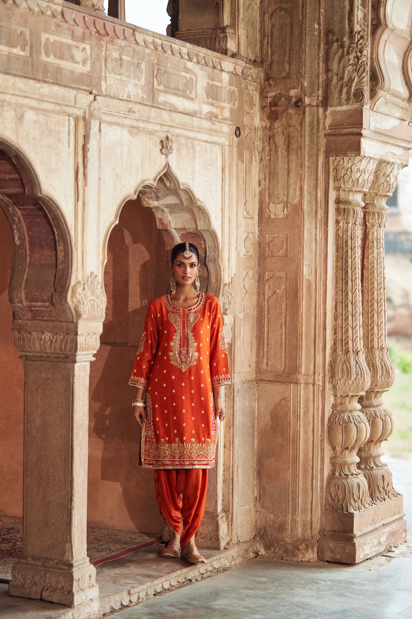 FAHMIDA - BURNT ORANGE SHORT KURTA WITH SALWAR