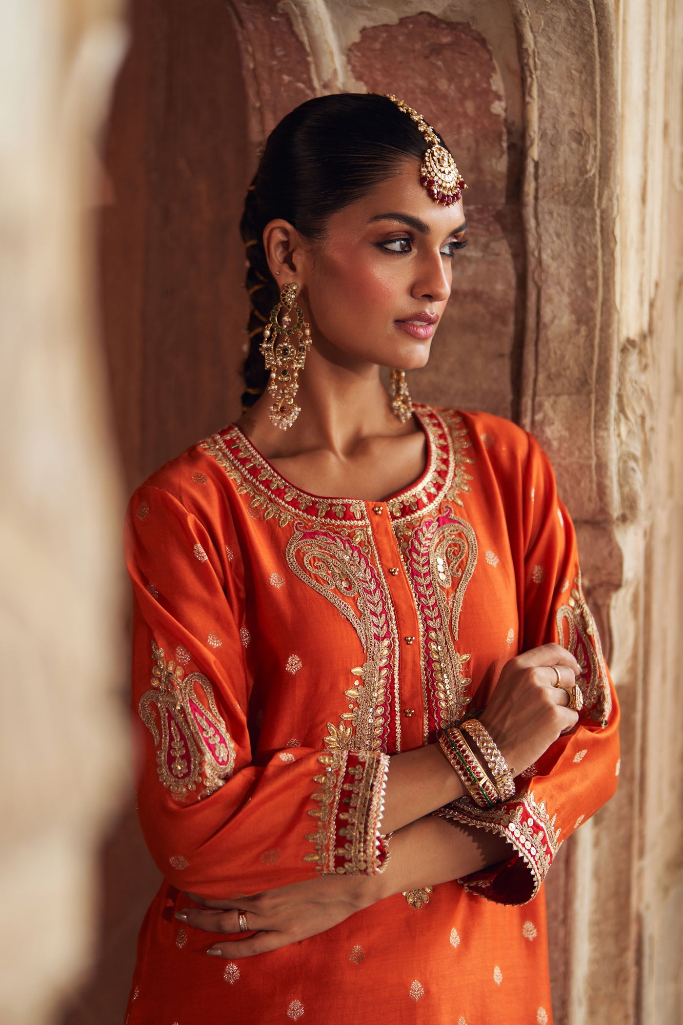 FAHMIDA - BURNT ORANGE SHORT KURTA WITH SALWAR