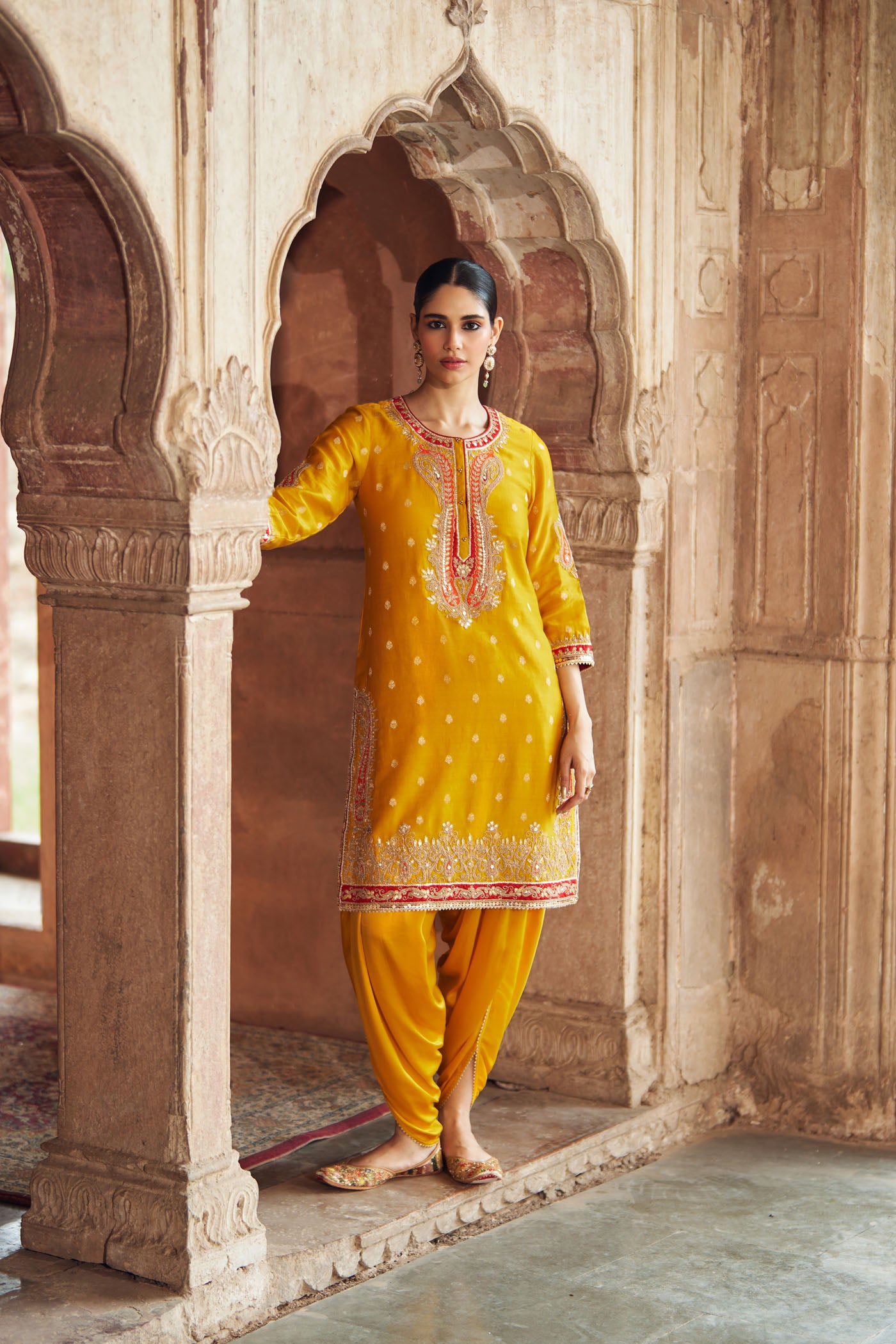 FAHMIDA - MUSTARD SHORT KURTA WITH SALWAR