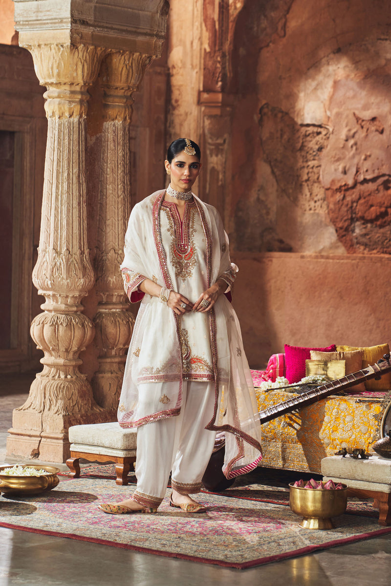 MEHWISH - DAISY IVORY SHORT KURTA WITH SALWAR AND DUPATTA