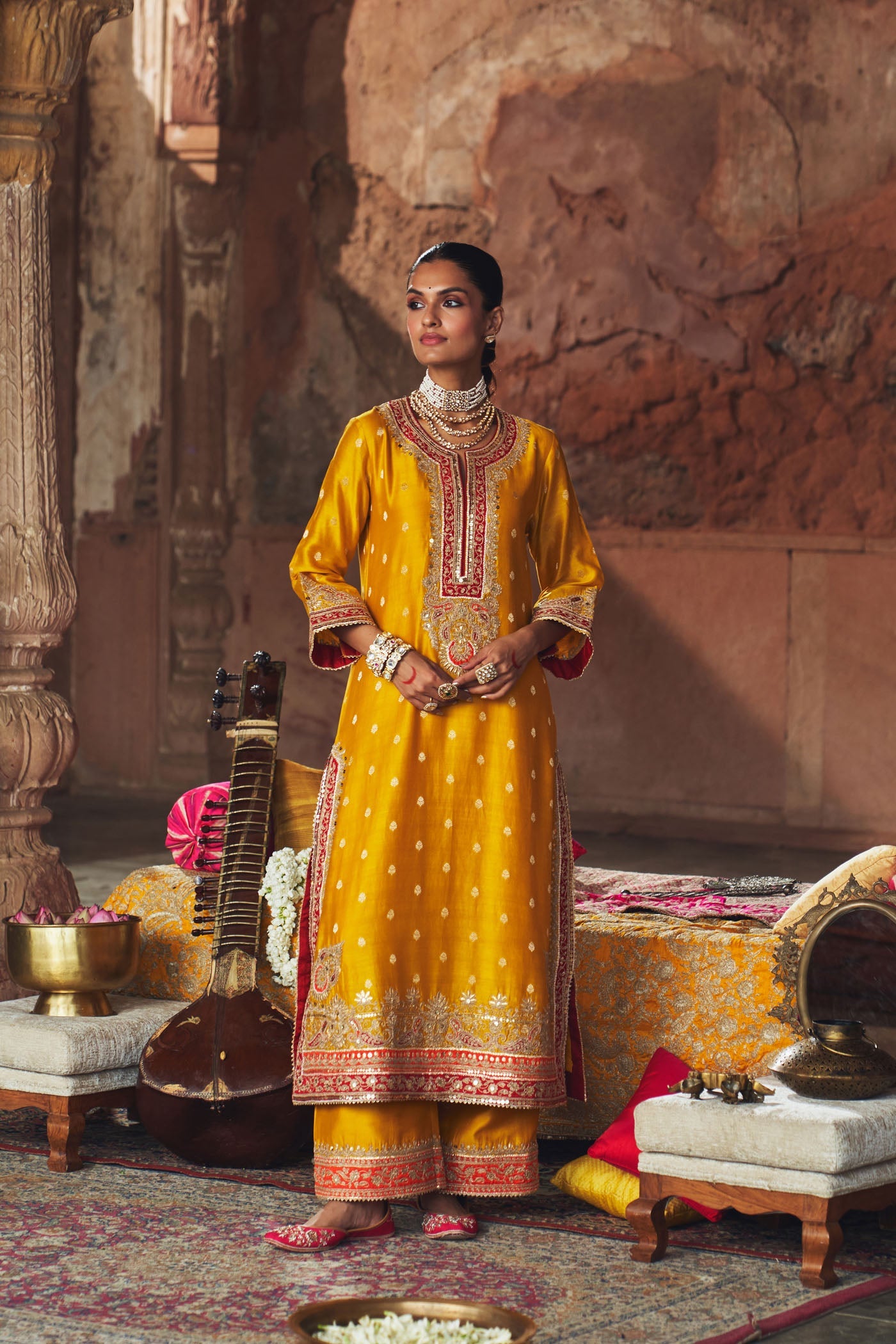 SOBIA - MUSTARD LONG KURTA WITH PALAZZO AND DUPATTA (Lxrts)