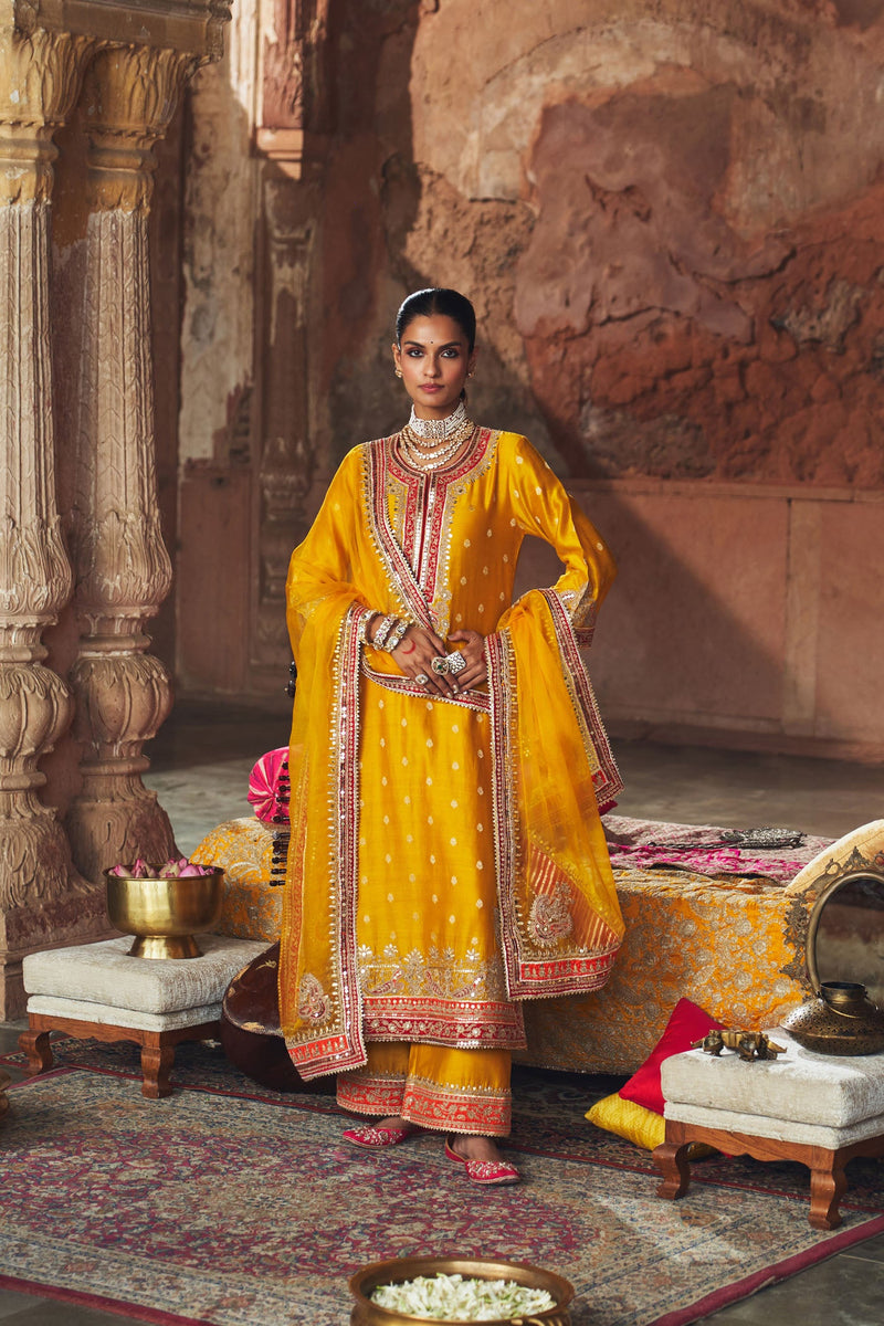 SOBIA - MUSTARD LONG KURTA WITH PALAZZO AND DUPATTA (Lxrts)