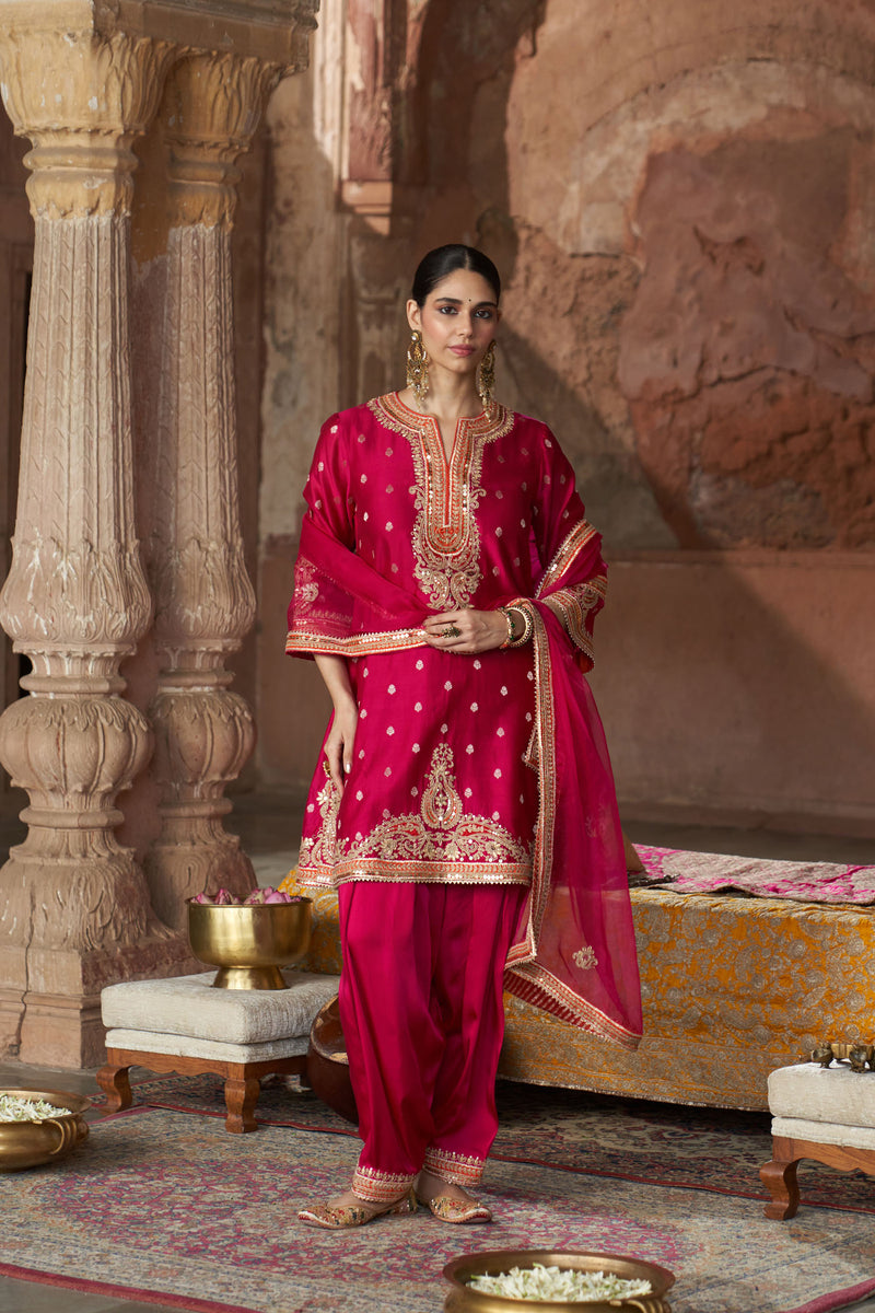 MEHWISH - Rani Hotpink SHORT KURTA WITH SALWAR AND DUPATTA