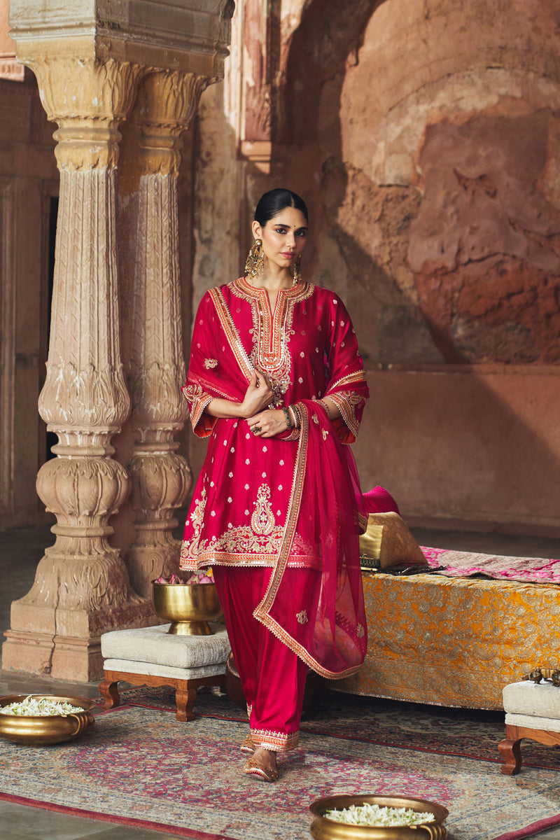 MEHWISH - Rani Hotpink SHORT KURTA WITH SALWAR AND DUPATTA