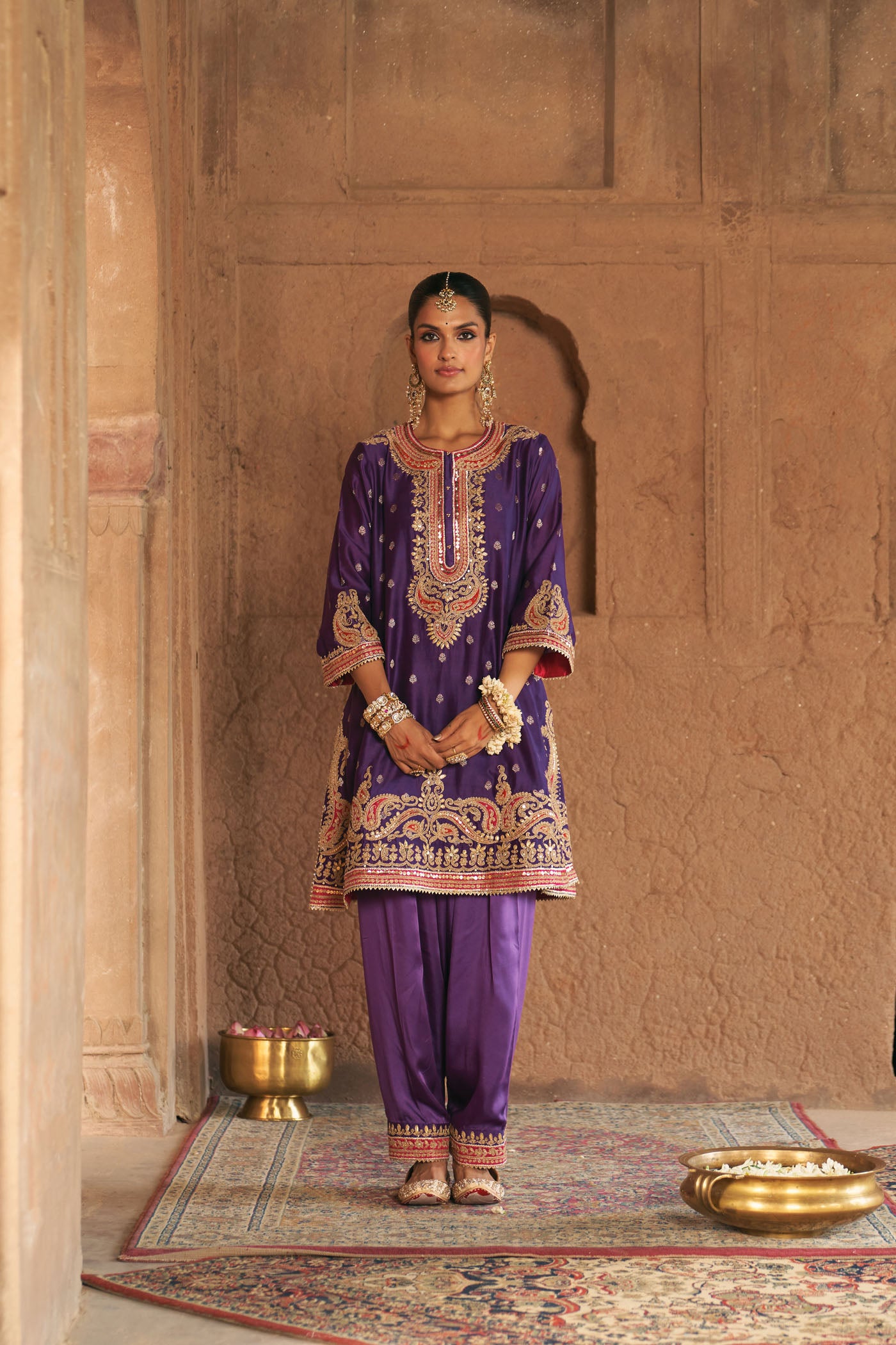 FARHANA - DEEP PURPLE SHORT KURTA WITH SALWAR AND DUPATTA