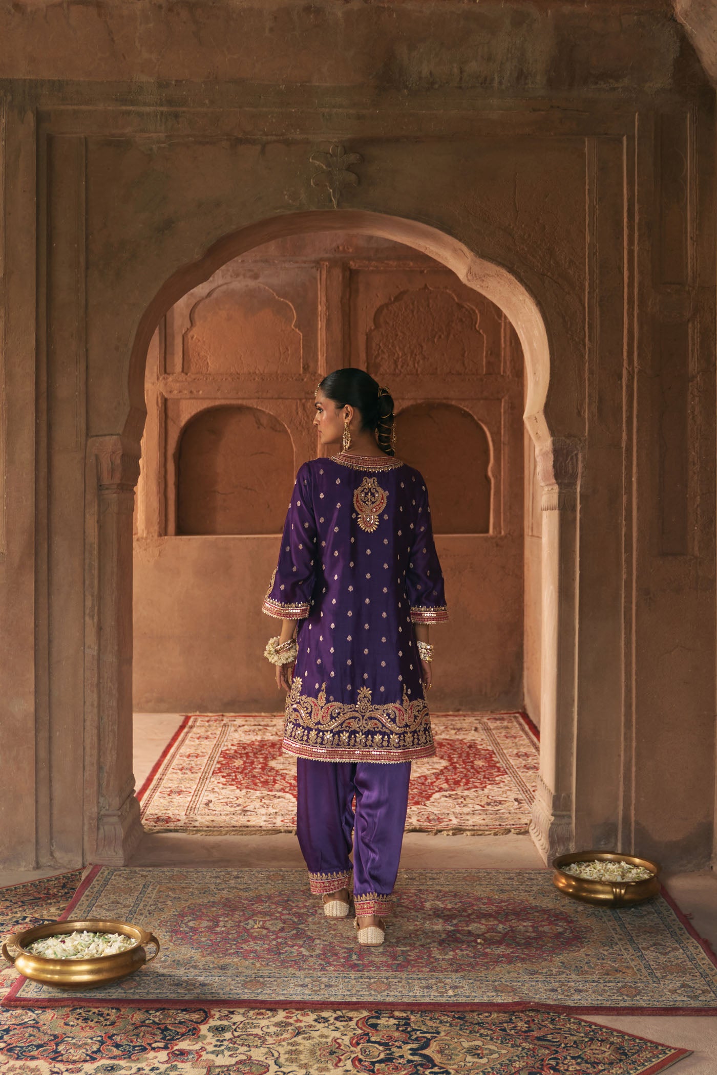 FARHANA - DEEP PURPLE SHORT KURTA WITH SALWAR AND DUPATTA
