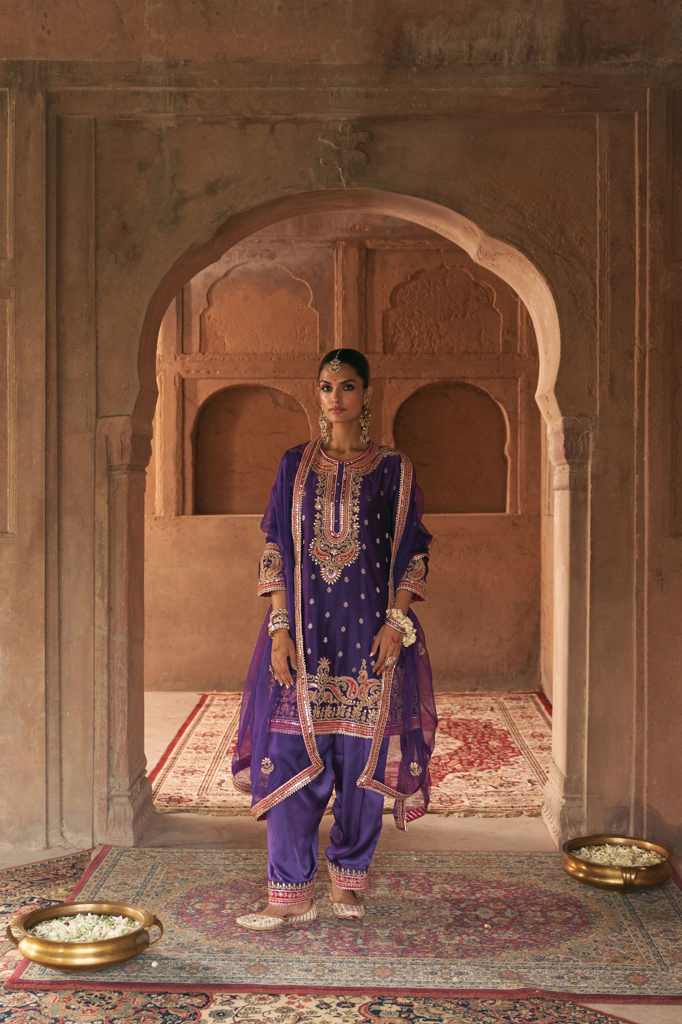FARHANA - DEEP PURPLE SHORT KURTA WITH SALWAR AND DUPATTA