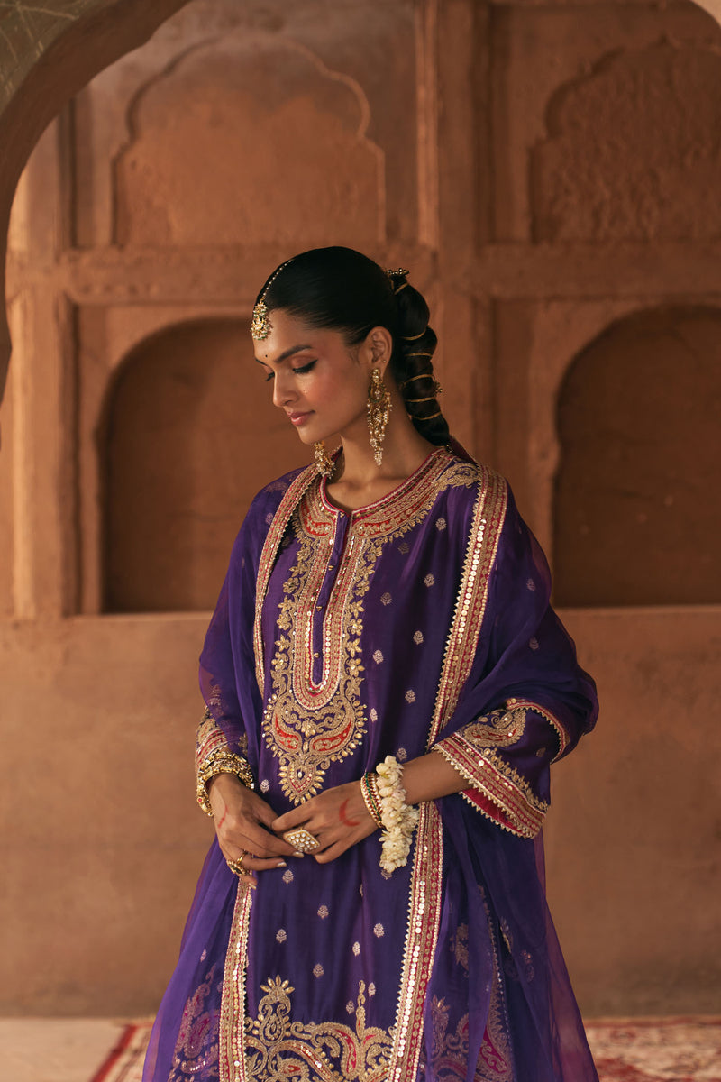 FARHANA - DEEP PURPLE SHORT KURTA WITH SALWAR AND DUPATTA