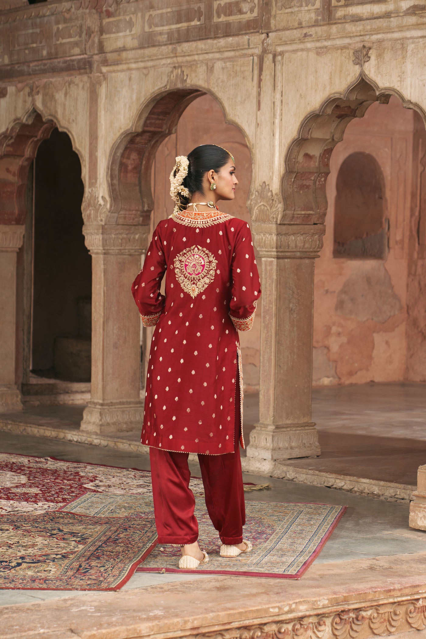 ANILA - DEEP RED SHORT KURTA WITH SALWAR