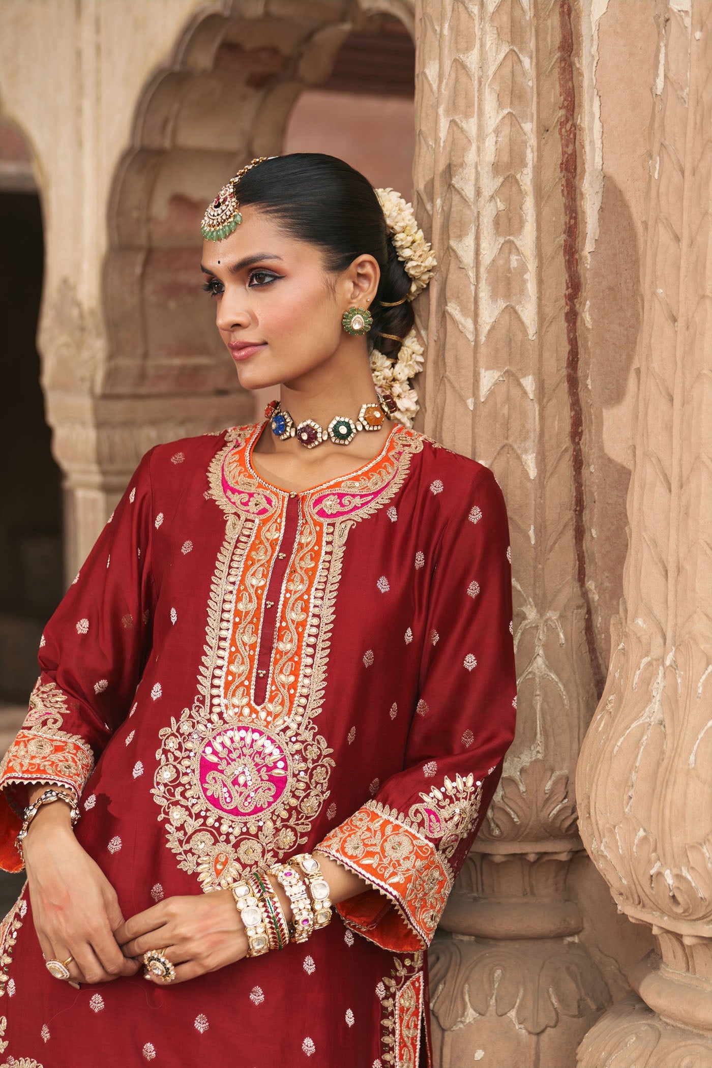 ANILA - DEEP RED SHORT KURTA WITH SALWAR (Lxrts)