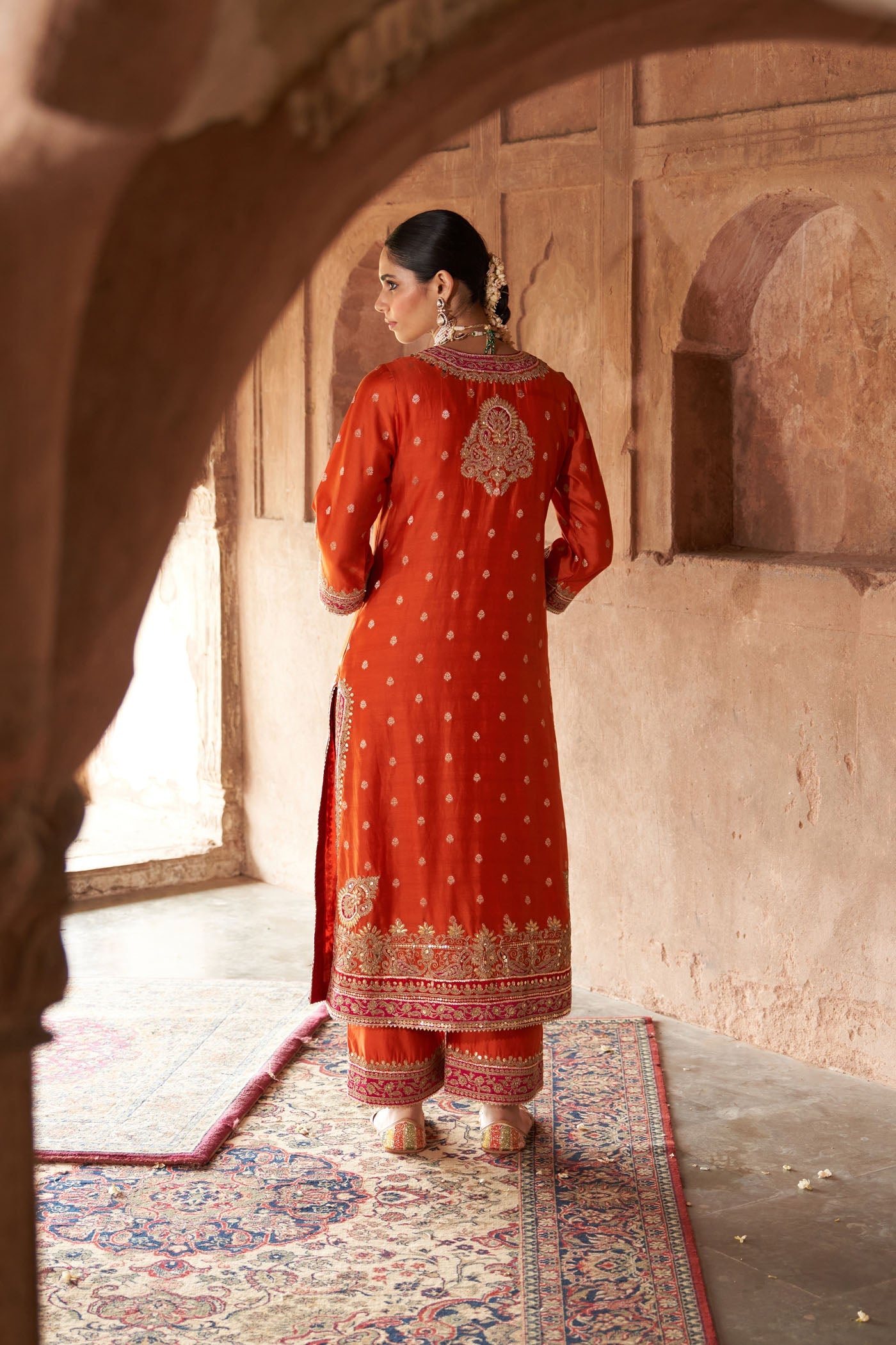 SOBIA - BURNT ORANGE LONG KURTA WITH PALAZZO AND DUPATTA (Lxrts)