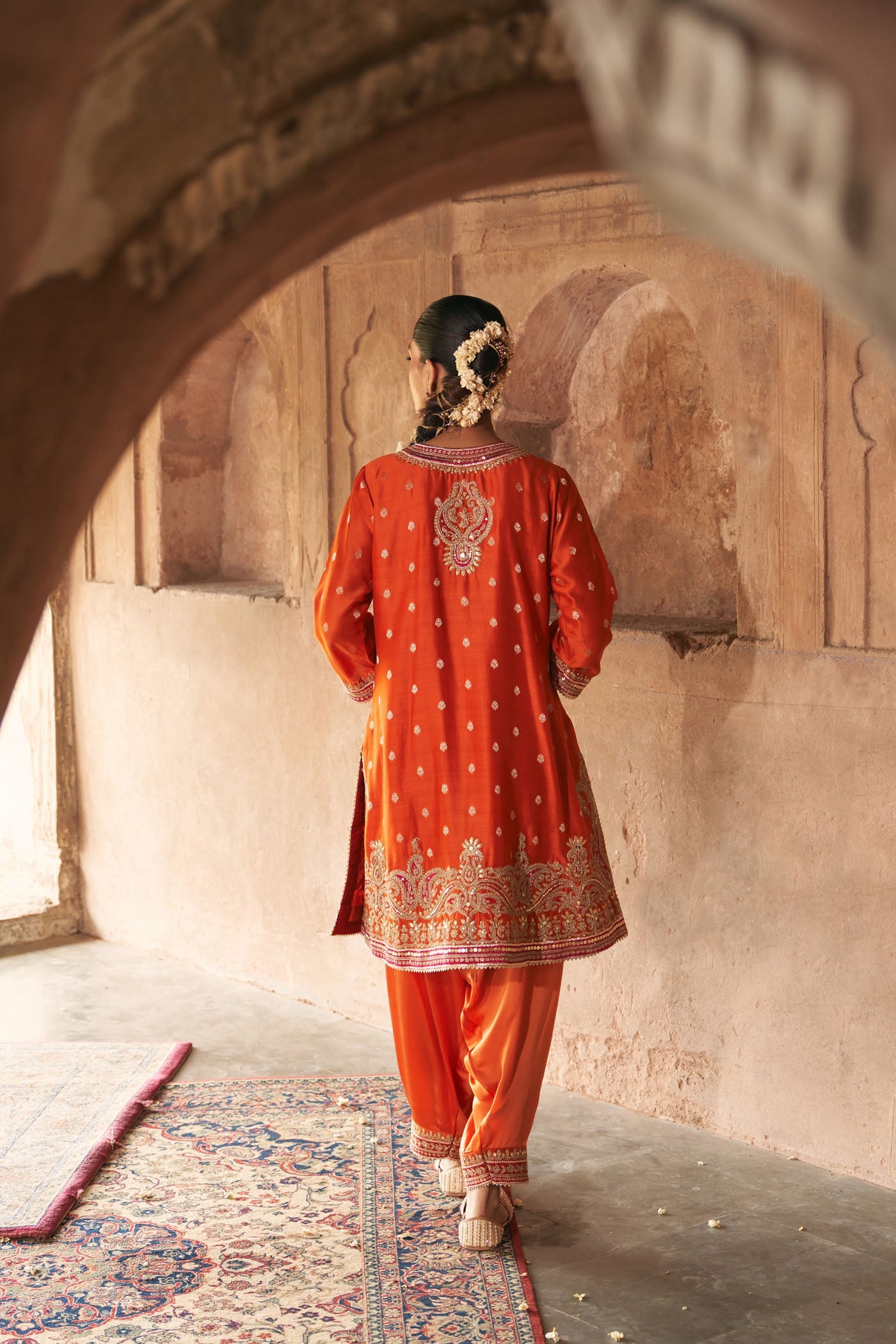 FARHANA - BURNT ORANGE SHORT KURTA WITH SALWAR AND DUPATTA (Lxrts)