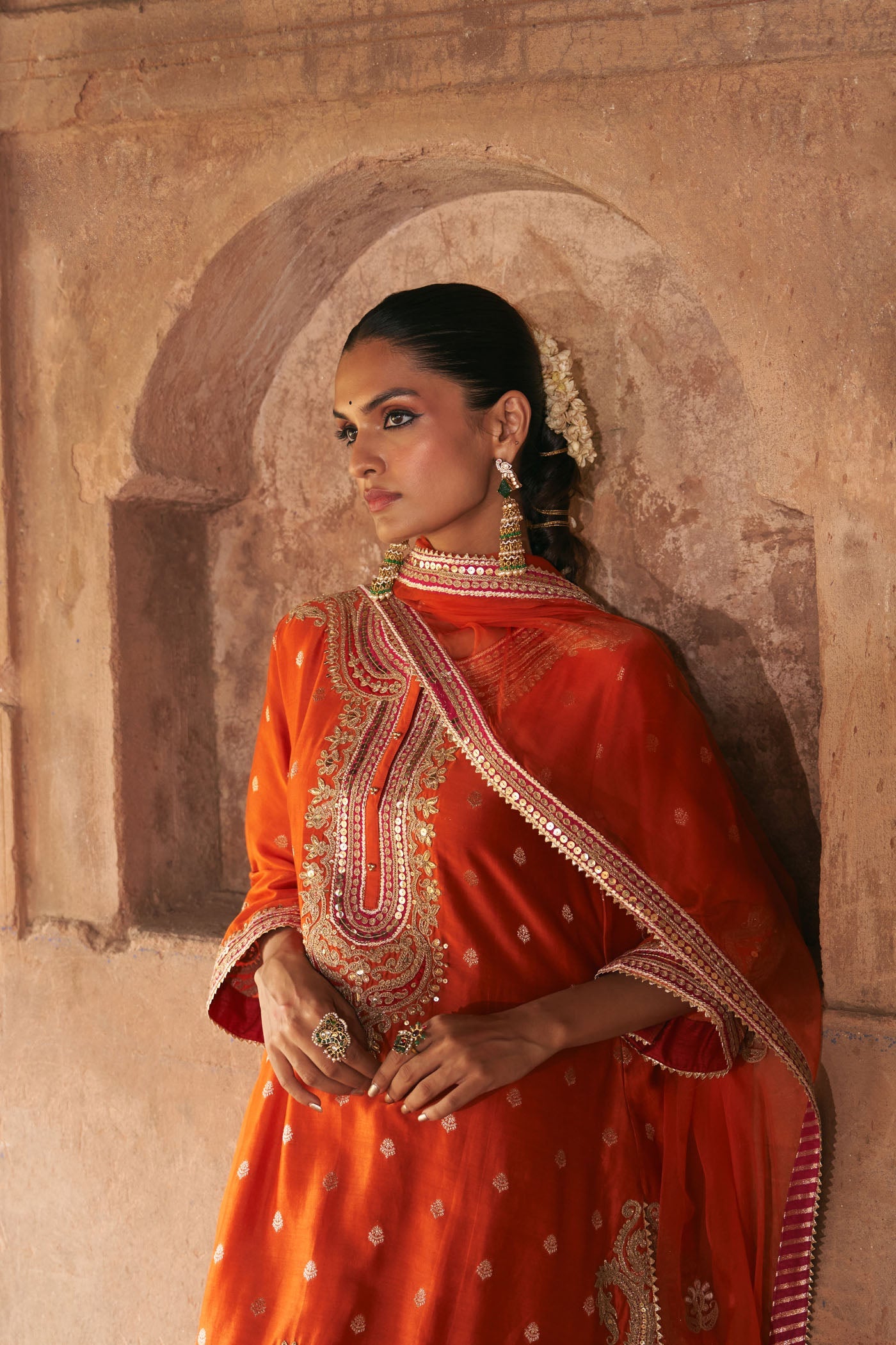 FARHANA - BURNT ORANGE SHORT KURTA WITH SALWAR AND DUPATTA (Lxrts)