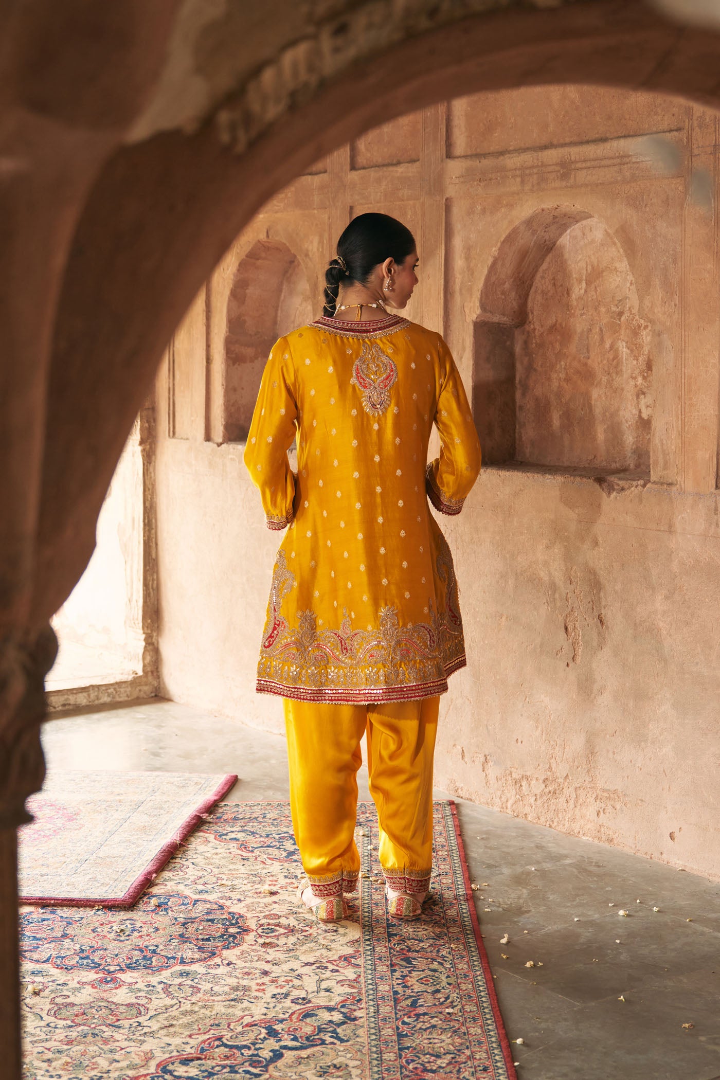 FARHANA - MUSTARD SHORT KURTA WITH SALWAR AND DUPATTA