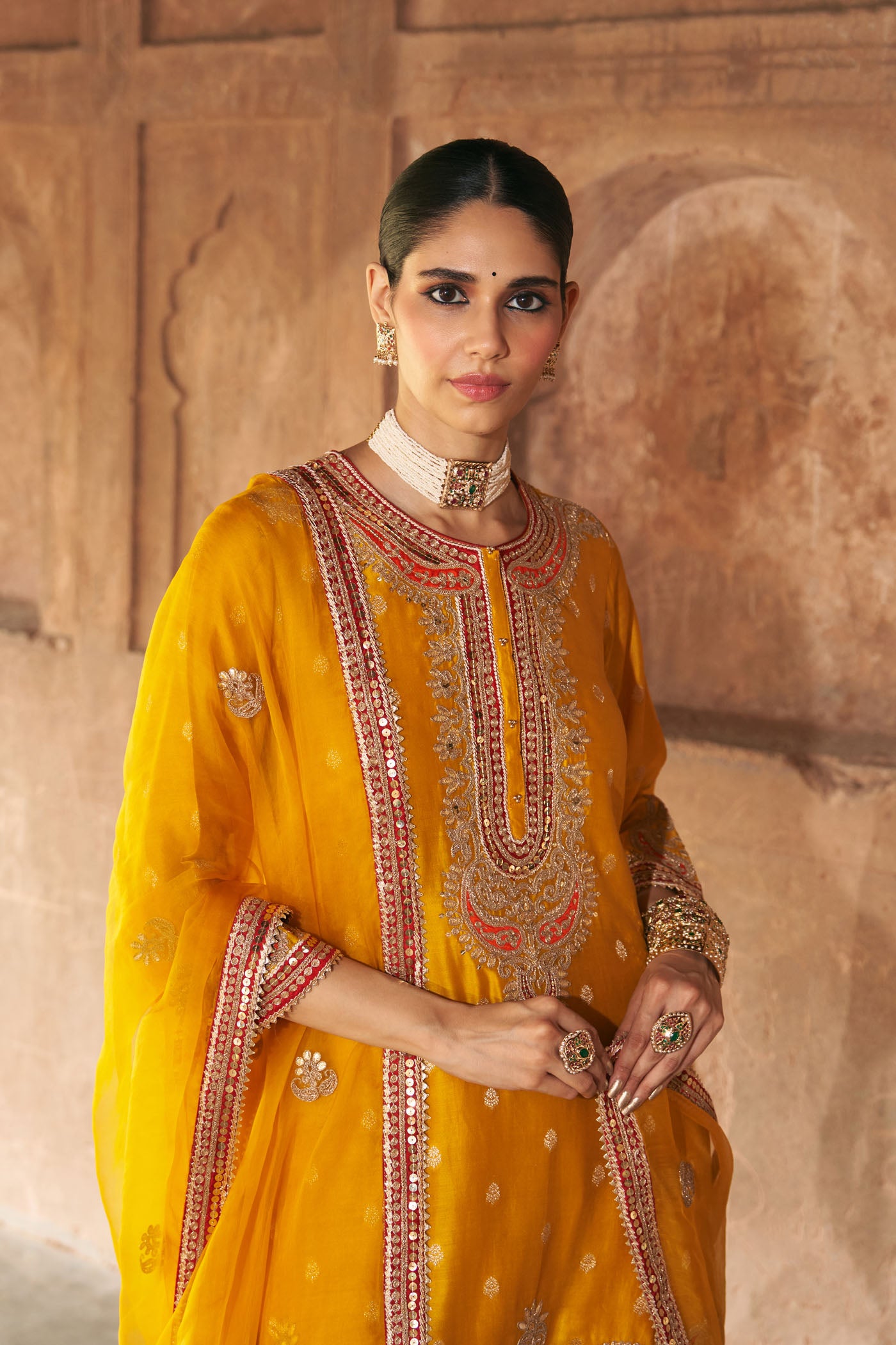 FARHANA - MUSTARD SHORT KURTA WITH SALWAR AND DUPATTA