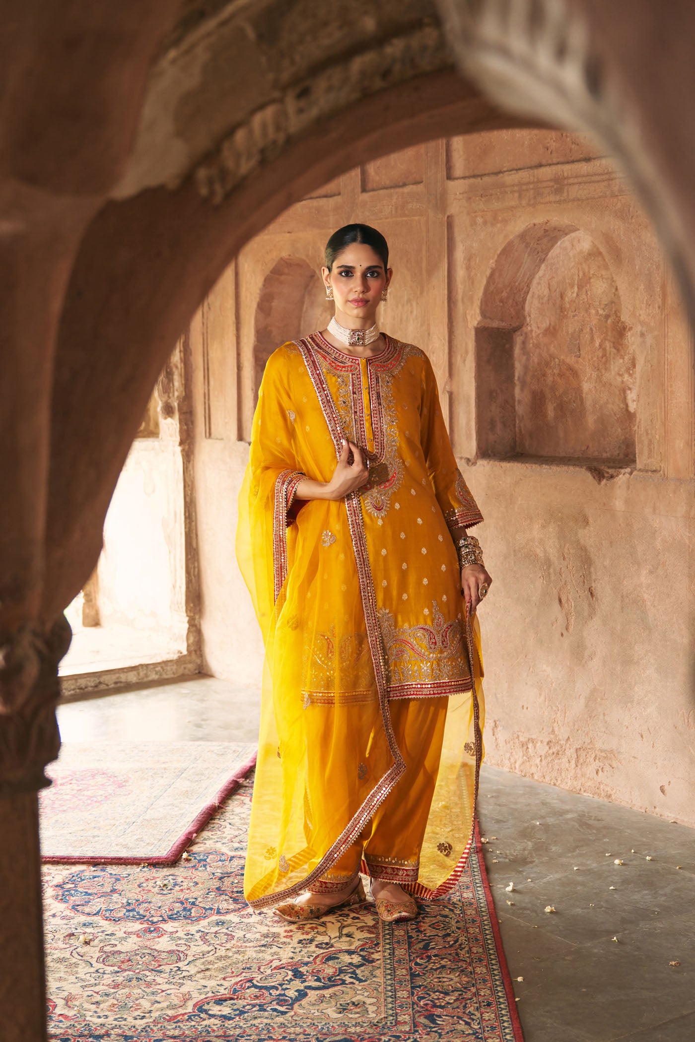 FARHANA - MUSTARD SHORT KURTA WITH SALWAR AND DUPATTA