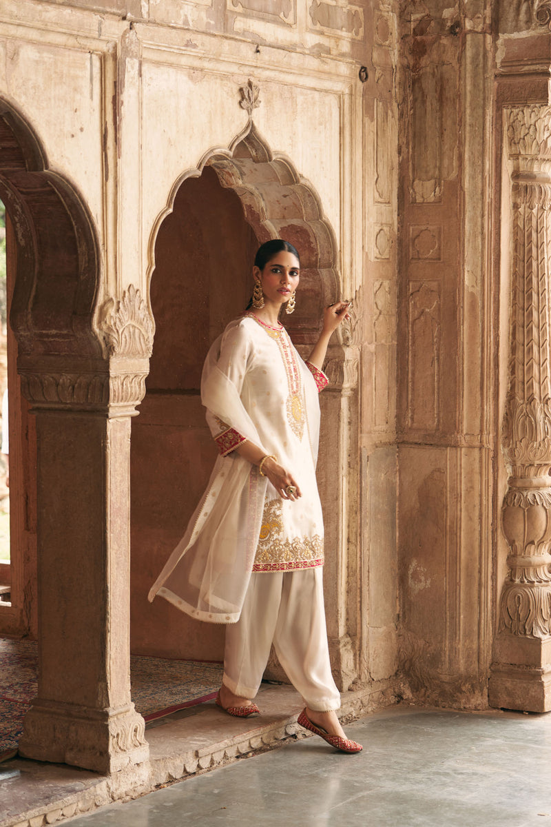 ANILA - DAISY IVORY SHORT KURTA WITH SALWAR