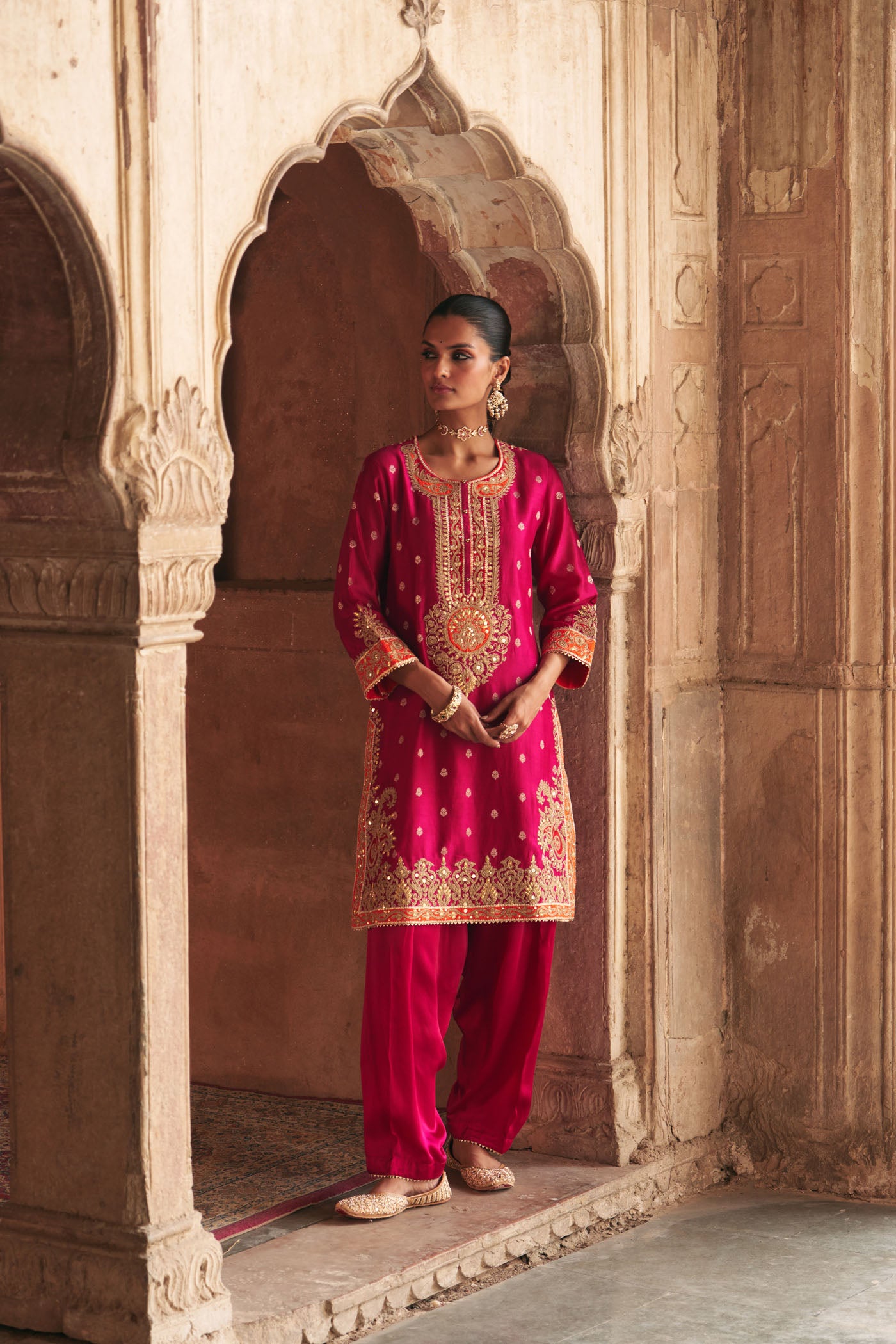 ANILA - HOTPINK SHORT KURTA WITH SALWAR