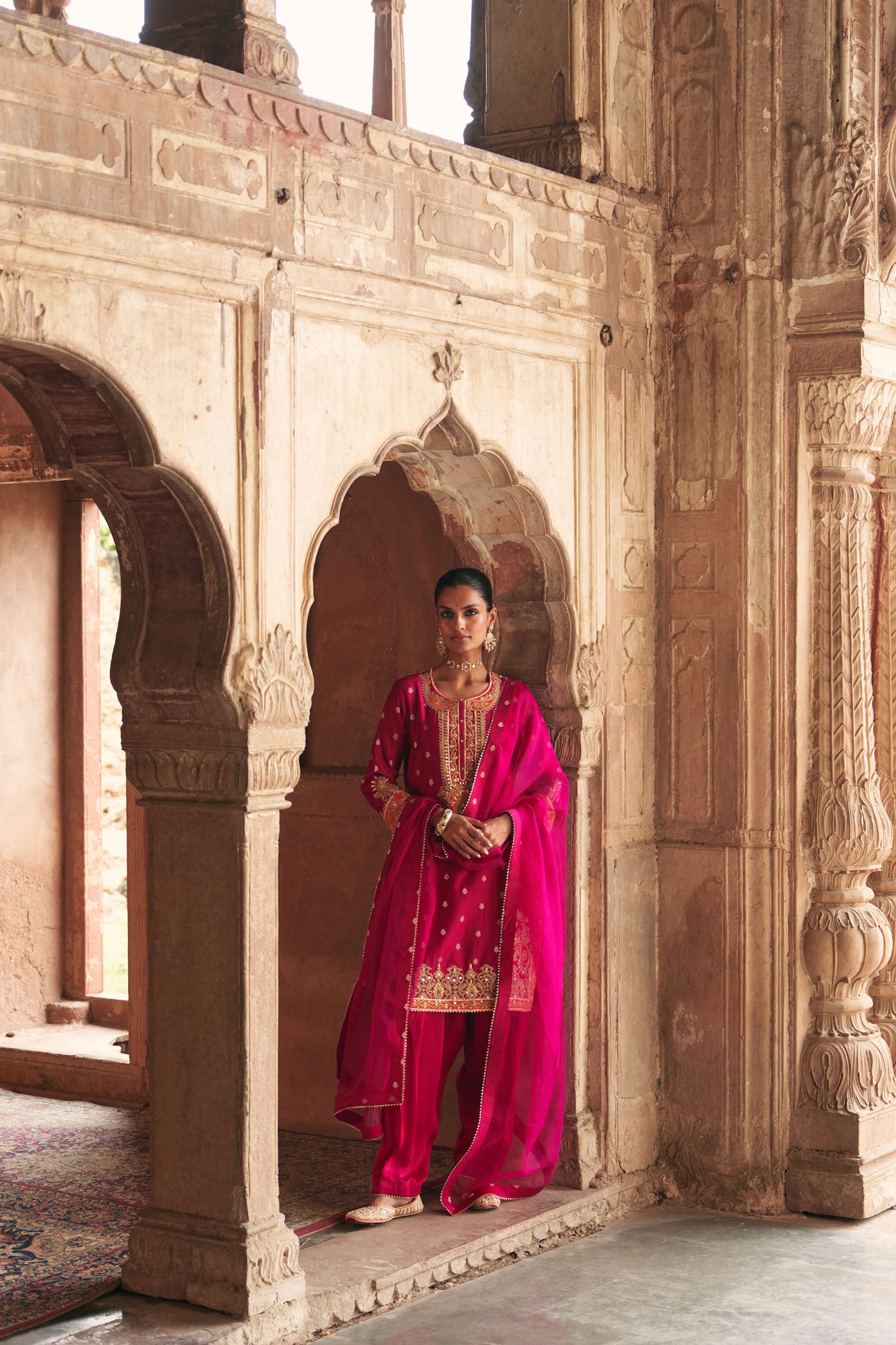 ANILA - HOTPINK SHORT KURTA WITH SALWAR