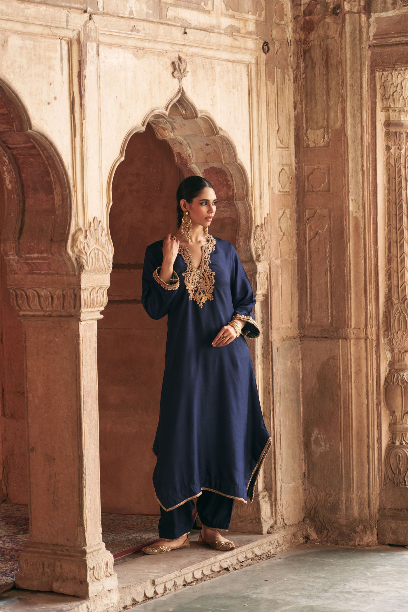 AMAYA - DEEP BLUE LONG KAFTAN WITH SALWAR