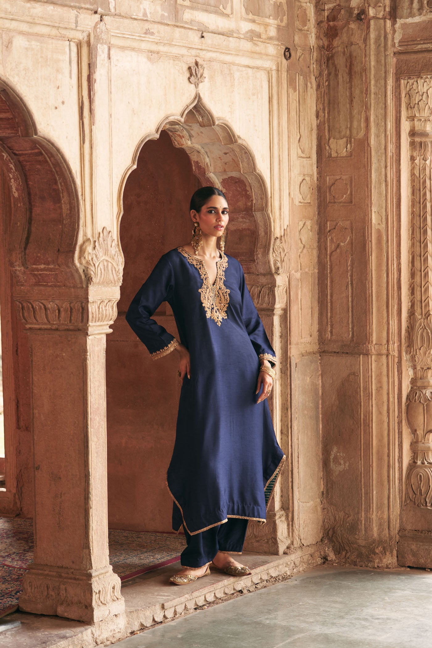 AMAYA - DEEP BLUE LONG KAFTAN WITH SALWAR