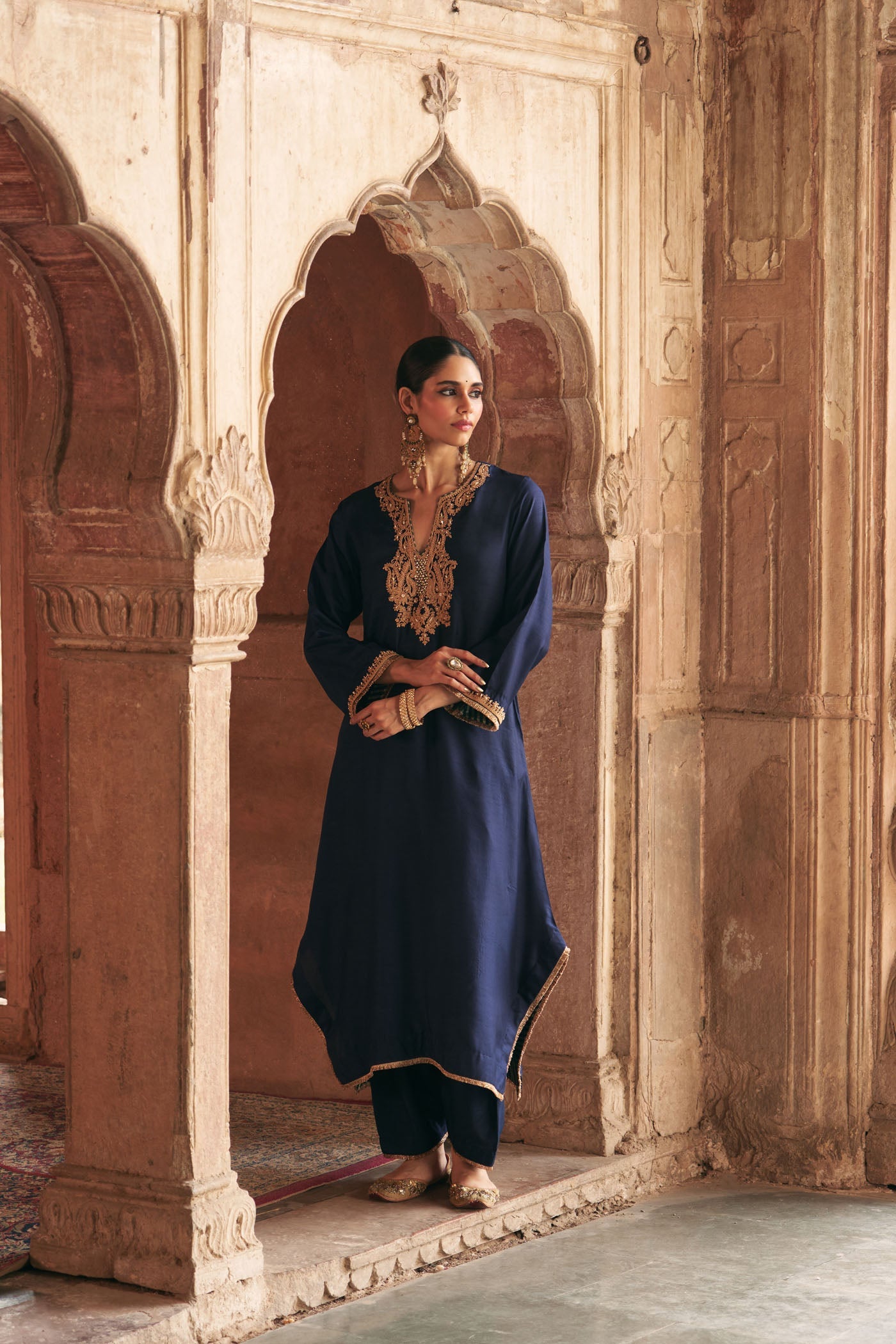 AMAYA - DEEP BLUE LONG KAFTAN WITH SALWAR (Lxrts)