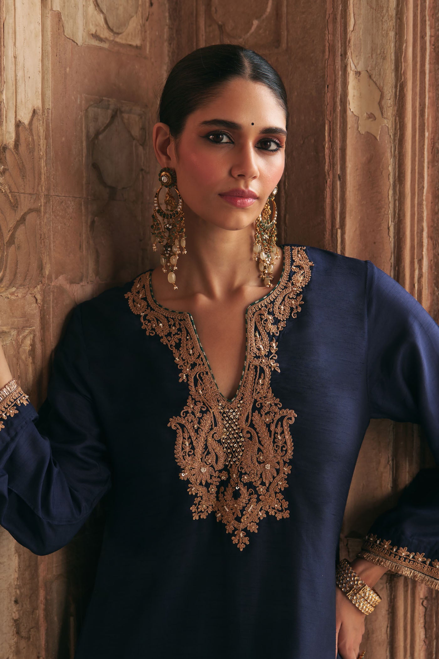 AMAYA - DEEP BLUE LONG KAFTAN WITH SALWAR