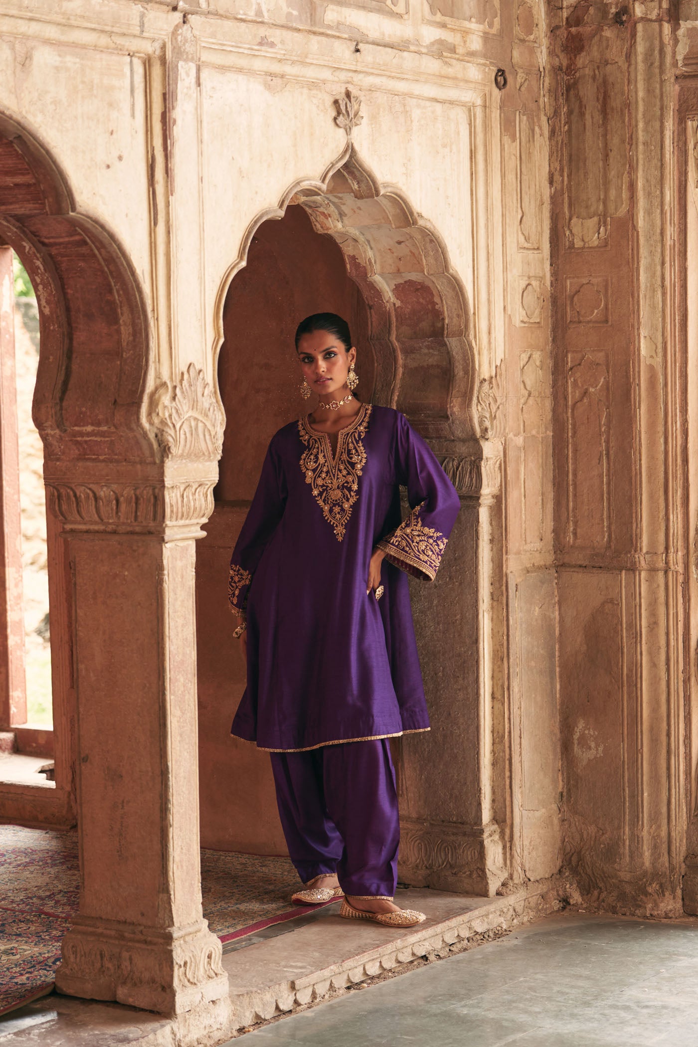 MARWA - DEEP PURPLE SHORT CHAUGA WITH SALWAR
