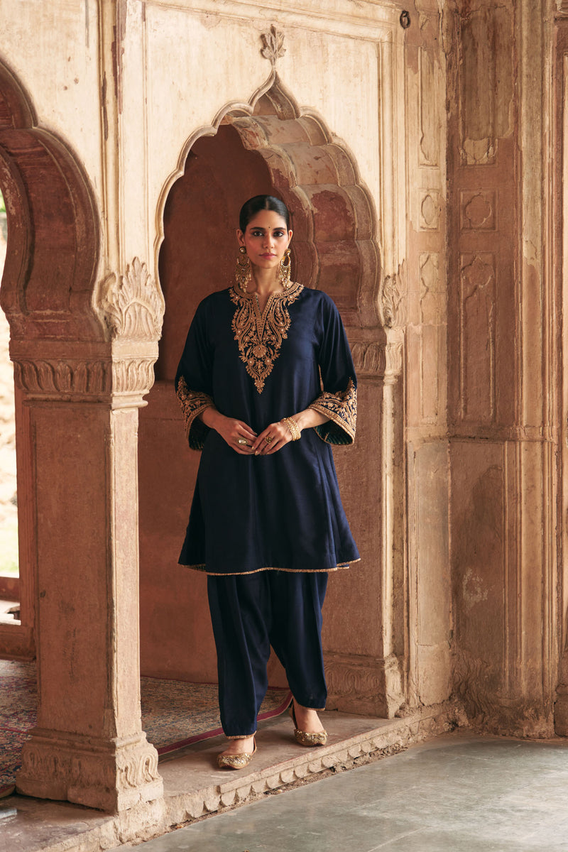MARWA - DEEP BLUE SHORT CHAUGA WITH SALWAR