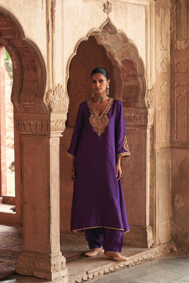 HAAYAT - DEEP PURPLE LONG KAFTAN WITH SALWAR