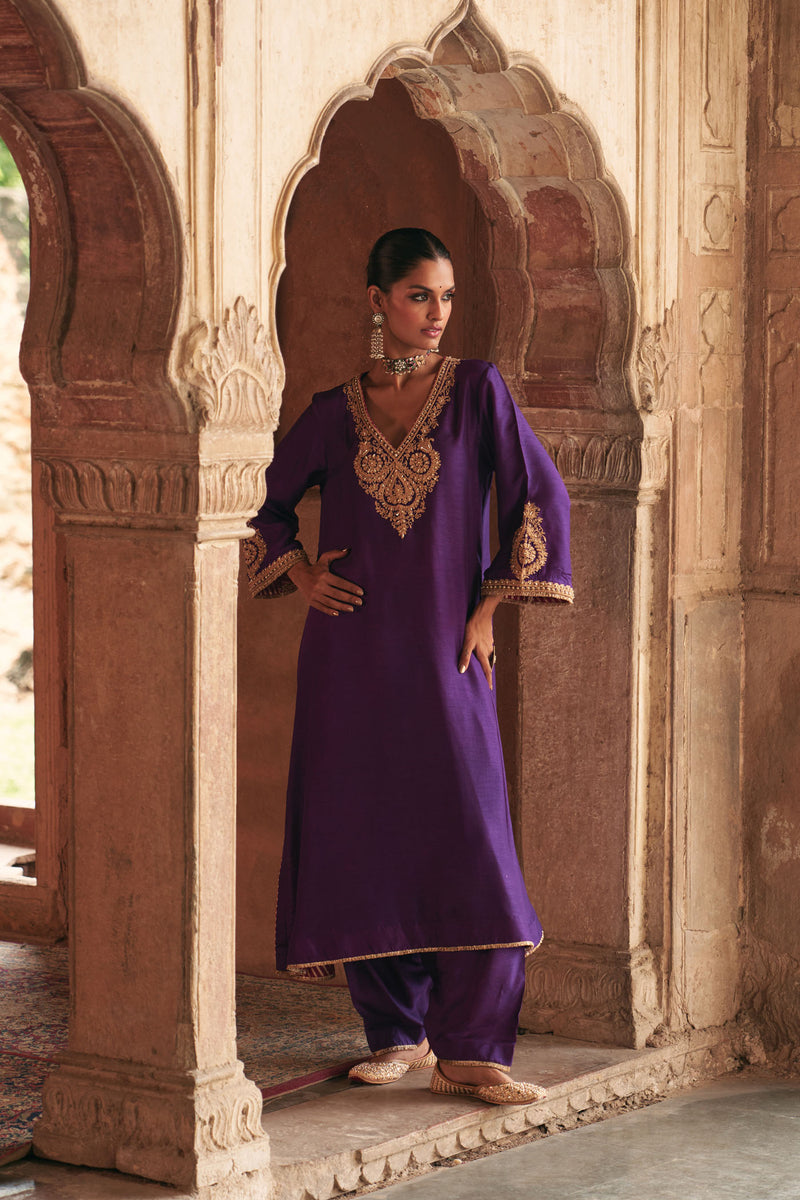 HAAYAT - DEEP PURPLE LONG KAFTAN WITH SALWAR