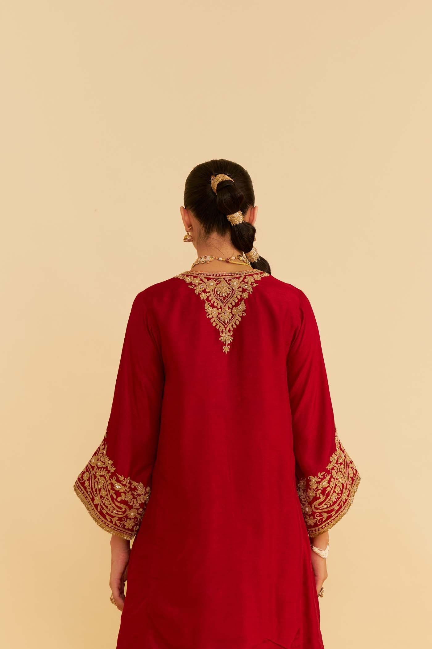 MARWA - DEEP RED SHORT CHAUGA WITH SALWAR (Lxrts)