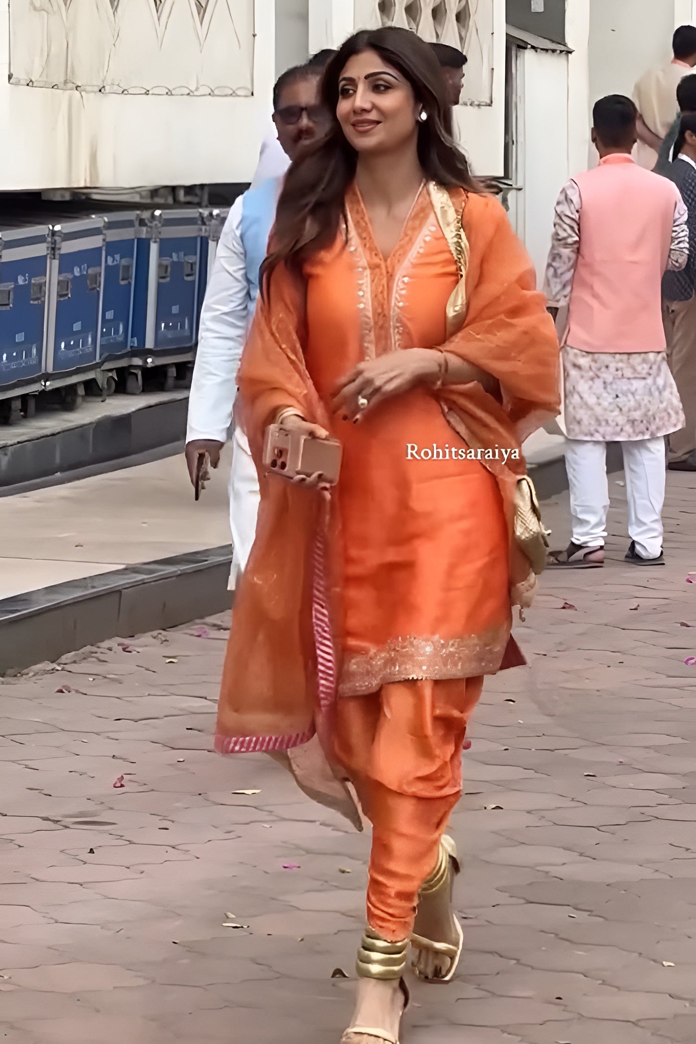 Shilpa Shetty In Faheeda - Tangerine Orange  Kurta Set