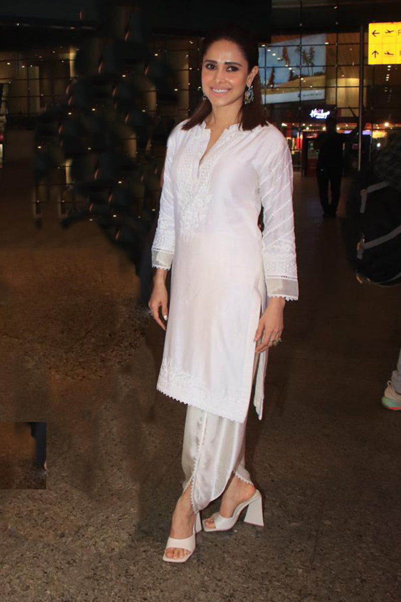 Nushrat Bharucha in Ayika - Daisy Ivory Short kurta with dhoti