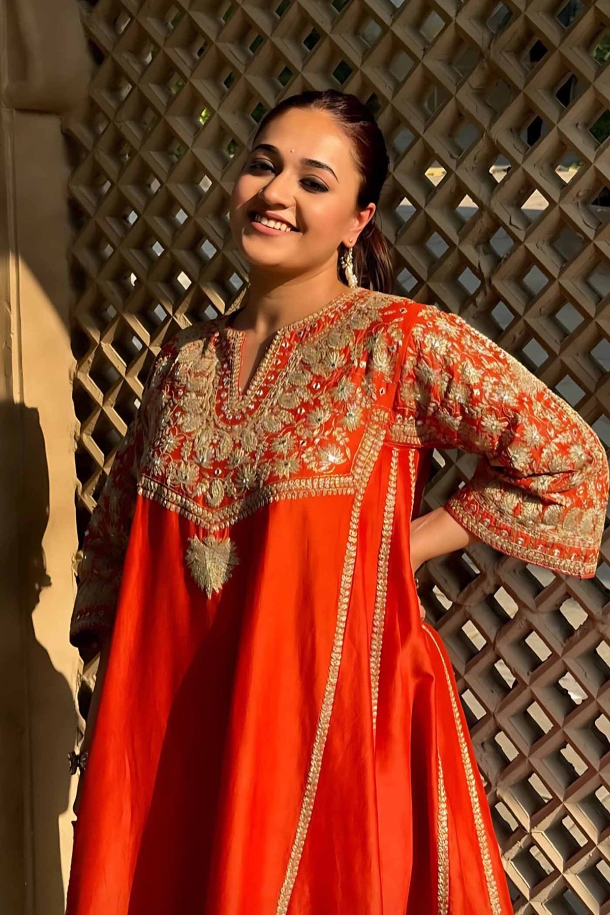 Simran Rajpal Simran Rajpal In Aiman - Burnt Orange Short Knee Length Choga with Sal