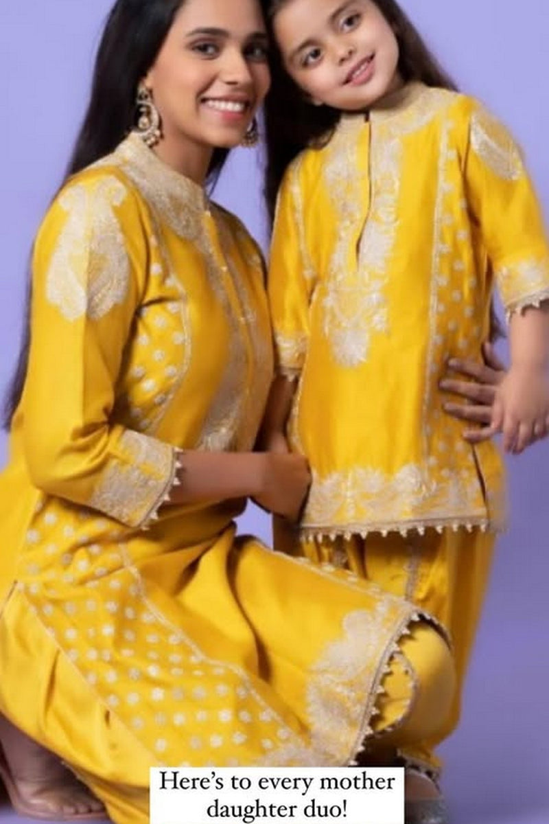 Aabish Mustard  Pearl Embroidered Kurta Set