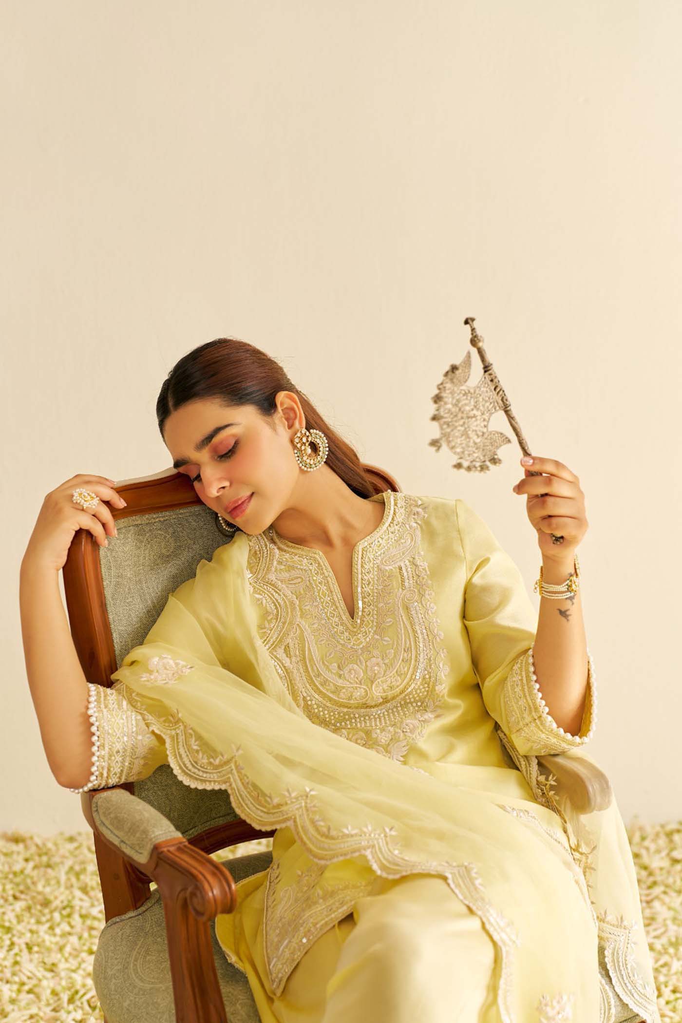 SARA - Lemon Yellow SHORT KURTA WITH  SALWAR (LXRTS)