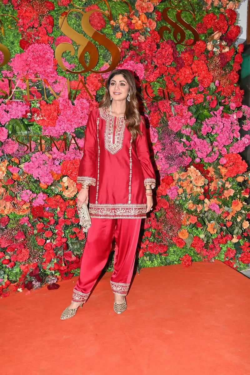 Shilpa Shetty In MEHAK - DEEP RED SHORT KURTA WITH SALWAR AND DUPATTA