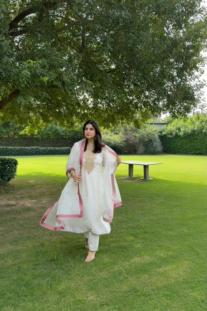 Maheep Kapoor In HIBA - DAISY IVORY LONG KAFTAN WITH SALWAR AND DUPATTA