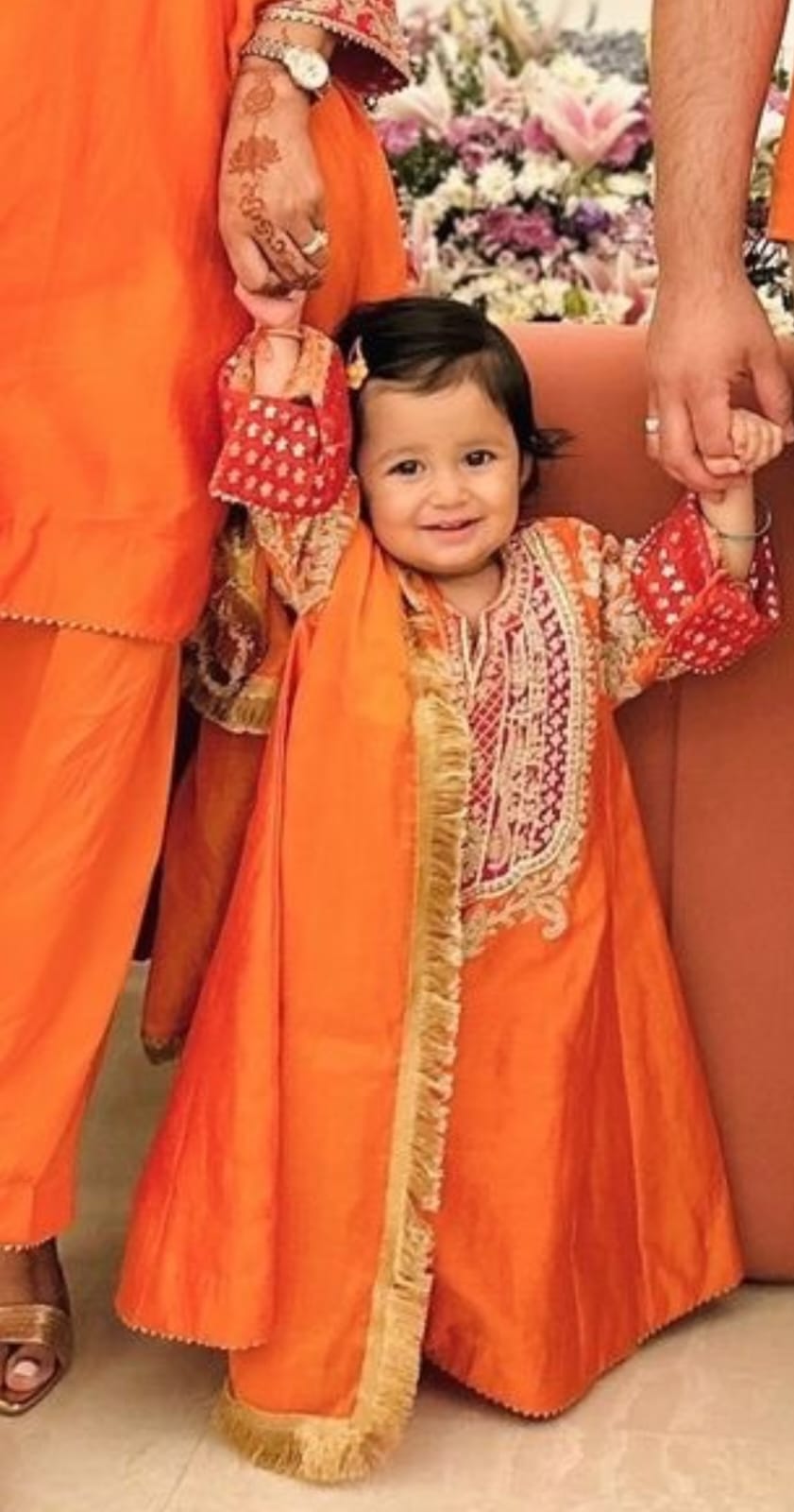 Mohsina - Orange Short Kalidaar Choga With Salwar