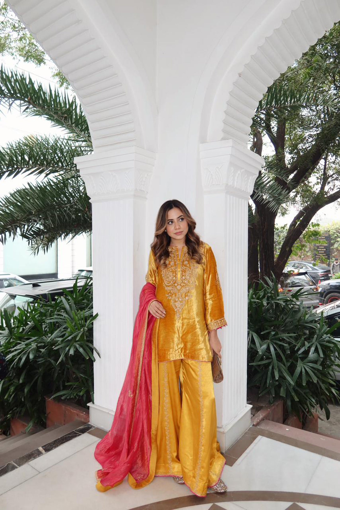 Arpita Gupta In Aroob - Silk Velvet Mustard Kurta with Sharara and Dupatta