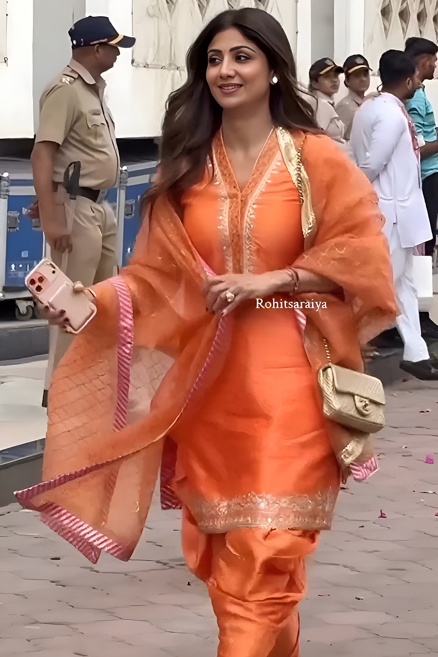 Shilpa Shetty In Faheeda - Tangerine Orange  Kurta Set