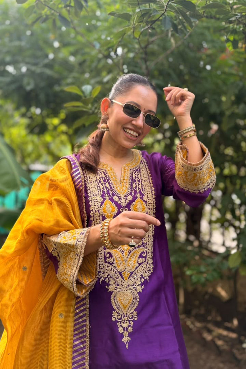 Suchana Bera In Adeela Deep Purple Kurta with Salwar