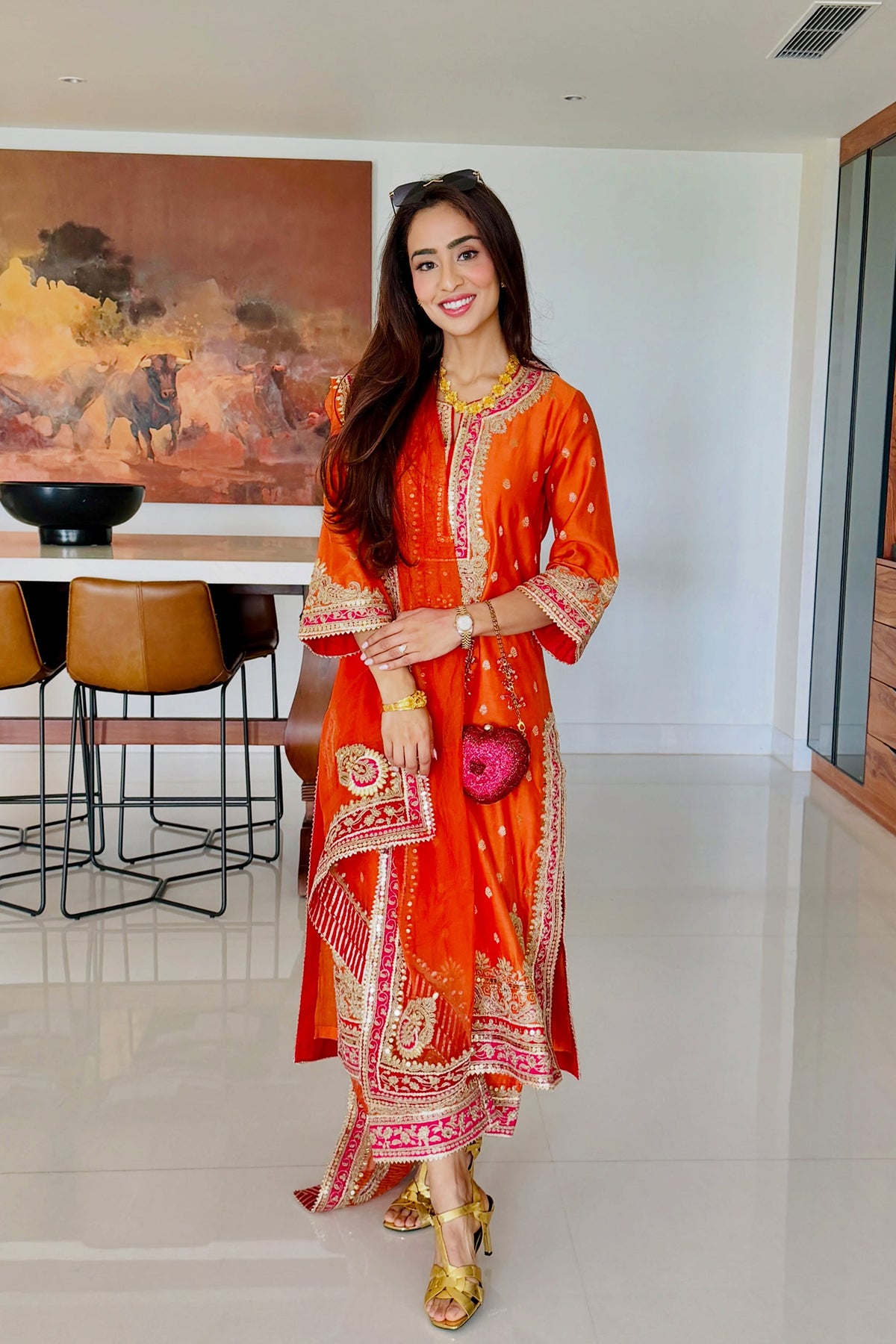 Musakn sethi In SOBIA - BURNT ORANGE LONG KURTA WITH PALAZZO AND DUPATTA
