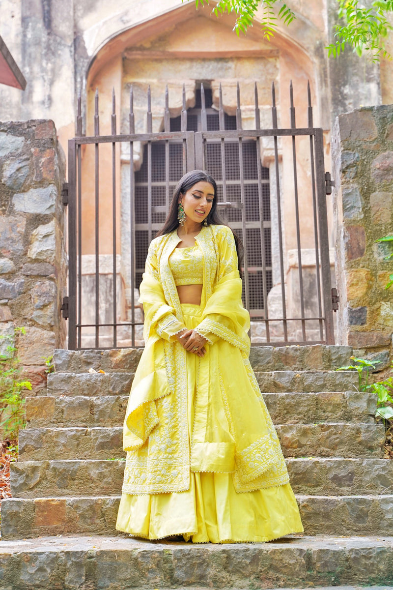 Upasana Ghai in Zahria - Lemon Yellow Jacket, lehenga with blouse and dupatta