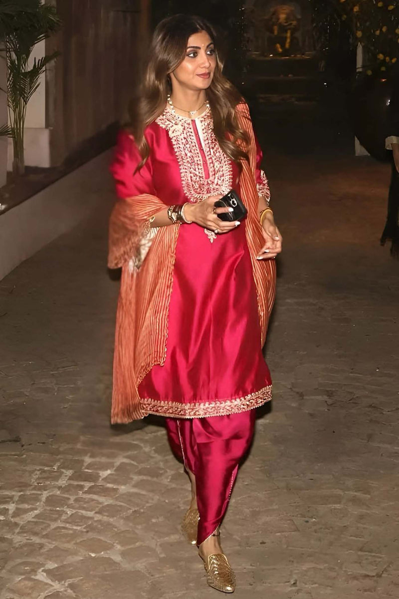 Shilpa Shetty In ENISA - Rani Hotpink KURTA WITH DHOTI