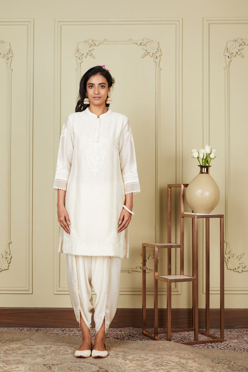 Ayanna - Daisy ivory short kurta with dhoti