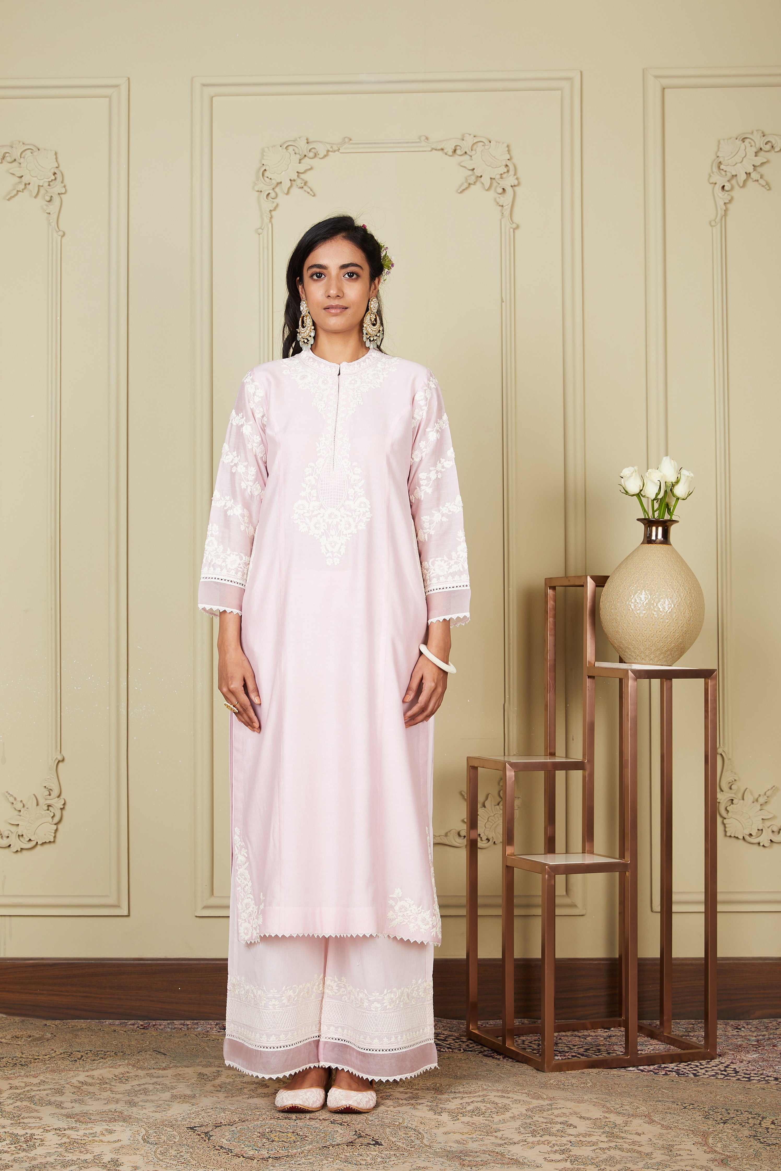 Banafsha - Pearl Blush Long kurta with palazzo