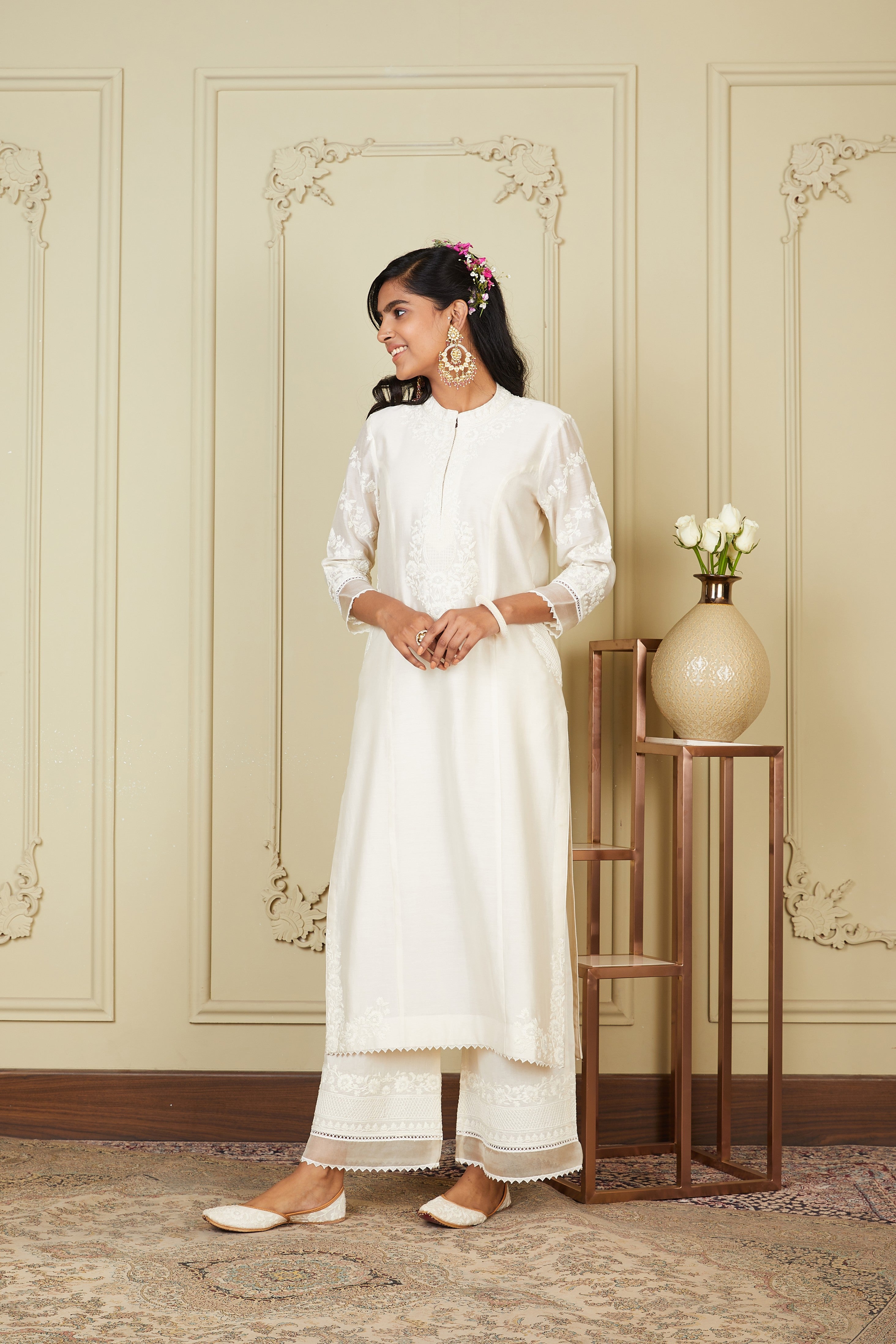 Banafsha - Daisy Ivory Long kurta with palazzo